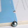 image:imageBlack Pearl Necklace Tahitian Pearl Necklace Pearl Necklaces for Women 10mm Round Black Pearl Sterling Silver Pendant 18 inch Chain  Jewelry Gifts for Wife Her Girlfriend Mother