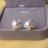 image:imageNONNYL Pearl Anniversary Birthday Gifts for Women Wife 925 Sterling Silver Freshwater Cultured Pearl Stud Earrings With CZ Dainty Flower Design Christmas Jewelry Gifts for Mom Her Wife Women