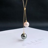 image:imageNONNYL Real Pearl Pendant Necklace for Women with Genuine AAAA Quality White Akoya 89mm and Black Tahitian Cultured Pearls Platinum Gold Plated 925 Sterling Silver Fine Jewelry Gift for Her