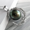 image:imageNONNYL Tahitian Black Pearl Necklace for Women Pearls Pendant Necklace 1112mm Round Pearls Pendant Sterling Silver 18 inch Chain  Jewelry Gifts for Women Wife Mom Grandma Daughter