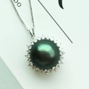 image:imageNONNYL Tahitian Black Pearl Pendant Necklace for Women 1112mm Real South Sea Pearls Round 925 Sterling Silver Plated 18K Gold Christmas Jewelry Gifts for Women Wife Girlfriend Mom Daughter Her