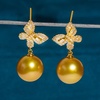 image:imageNONNYL Wife Jewelry 18K Gold Earrings  Genuine South Sea Golden Pearl Jewelry Earrings for Women Birthday Jewelry for Girlfriend Valentines Day for Wife NO1180