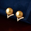 image:imageNONNYL Wife Jewelry 18K Gold Earrings  Genuine South Sea Golden Pearl Jewelry Earrings for Women Birthday Jewelry for Girlfriend Valentines Day for Wife NO1132