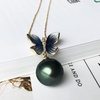 image:imageReal Pearl Butterfly Pendant Necklace for Women with Genuine AAAA Quality Round Black Tahitian Cultured Pearls Butterfly Necklaces  925 Sterling Silver Plated Platinum Gold Necklace Gifts for Women Wife Mom Her