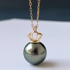 image:imageTahitian Black Pearl Necklace for Women Fine Jewellery Round AAAA 10mm Pearls  Pearl Pendant Necklace Gift for Women Her Grandma Wife
