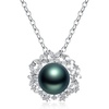 image:imageBlack Pearl Necklace Tahitian Cultured Pearl Pendant Necklaces for Women 10mm Round Black Pearls Sterling Silver 18 inch Chain  Fine Jewelry Gifts for Wife Girlfriend Mother