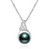 image:imageBlack Pearl Necklace Tahitian Cultured Pearl Pendant Necklaces for Womens 910mm Round Black Pearls Sterling Silver 18 inch Chain  Fine Jewelry Gifts for Women Wife Girlfriend Mother