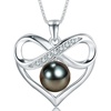 image:imageNONNYL Black and White Pearl Heart Pendant Necklace  Gift for Women Wife Wedding Birthday Anniversary  Mom Girlfriend Her on Mothers Day Valentines Day Christmas  18K Gold Plated Sterling SilverBlack Pearl Necklace