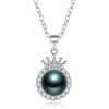 image:imageReal Tahitian Cultured Black Pearl Pendant Necklace  Pearl Necklaces for Womens 89mm Round Black Pearls Sterling Silver 18 inch Chain  Fine Jewelry Gifts for Women Wife Girlfriend Mother