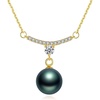 image:imageTahitian Black Pearl Pendant Necklace  Pearl Necklaces for Womens 89mm Round Black Pearls Sterling Silver 18 inch Chain  Fine Jewelry Gifts for Women Wife Girlfriend Mother