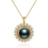 image:imageTahitian Black Pearl Pendant Necklace  Pearl Necklaces for Womens 911mm Round Black Pearls Sterling Silver 18 inch Chain  Fine Jewelry Gifts for Women Wife Girlfriend Mother