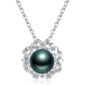 image:imageBlack Pearl Necklace Tahitian Cultured Pearl Pendant Necklaces for Women 10mm Round Black Pearls Sterling Silver 18 inch Chain  Fine Jewelry Gifts for Wife Girlfriend Mother
