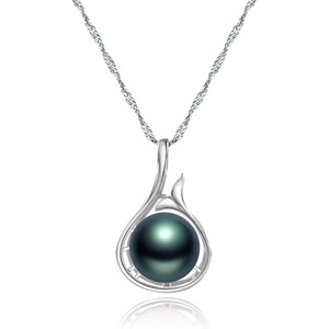 image:imageBlack Pearl Necklace Tahitian Cultured Pearl Pendant Necklaces for Women 910mm Round Black Pearls Sterling Silver 18 inch Chain  Fine Jewelry Gifts for Wife Girlfriend Mother