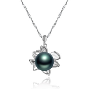 image:imageBlack Pearl Necklace Tahitian Cultured Pearl Pendant Necklaces for Womens 10mm Round Black Pearls Sterling Silver 18 inch Chain  Fine Jewelry Gifts for Women Wife Girlfriend Mother