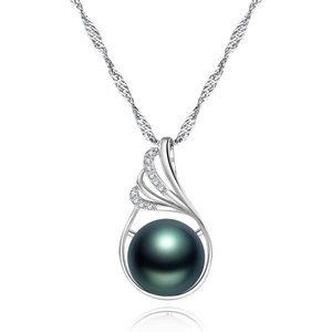 image:imageBlack Pearl Necklace Tahitian Cultured Pearl Pendant Necklaces for Womens 910mm Round Black Pearls Sterling Silver 18 inch Chain  Fine Jewelry Gifts for Women Wife Girlfriend Mother