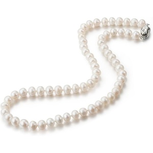 image:imageMothers Day Gifts Pearl Necklace Sterling Silver Plating 14K White Freshwater Cultured Pearl Strand  Pearl Choker Necklace  Jewelry for Women1011MM