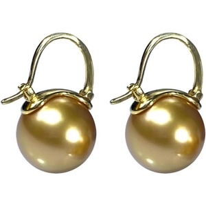 image:imageNONNYL 18K Yellow Gold Dangle Earrings  Real South Sea Golden Pearl Perfect for Women Birthday Anniversary Wedding
