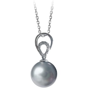 image:imageNONNYL Akoya Pearl Necklace for Women Pearls Pendant Necklace 910mm Round Pearl Grey Pendant 18 inch Sterling Silver Chain  Jewelry Gifts for Women Wife Mom Grandma Daughter