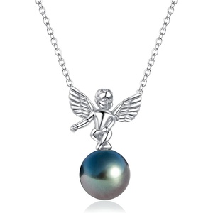 image:imageNONNYL Black Pearl Necklaces for Women With Genuine AAAA Quality Real Tahitian Cultured Pearl Pendant With Angels Design  18K Gold Plated 925 Sterling Silver Necklace