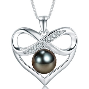 image:imageNONNYL Black and White Pearl Heart Pendant Necklace  Gift for Women Wife Wedding Birthday Anniversary  Mom Girlfriend Her on Mothers Day Valentines Day Christmas  18K Gold Plated Sterling SilverBlack Pearl Necklace