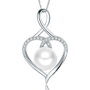 image:imageNONNYL Pearl Heart Necklace Sterling Silver Womens Fine Jewelry Mothers Day Anniversary Birthday Christmas Gifts