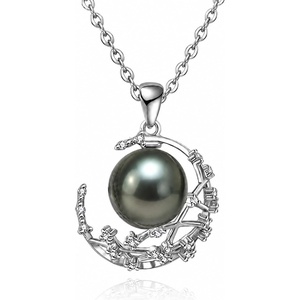 image:imageNONNYL Real Tahitian Black Pearl Pendant Necklaces for Women amp 11mm Round 18K Gold Plated 925 Sterling Silver  Fine Jewelry Gifts for Women Wife Mom Daughter
