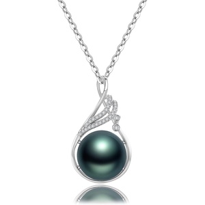 image:imageNONNYL Real Tahitian Cultured Black Pearl Pendant Necklace for Womens 911mm Round Black Pearls Sterling Silver 18 inch Chain  Fine Jewelry Gifts for Women Wife Girlfriend Mother