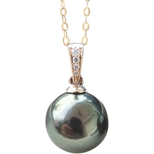 image:imageNONNYL Tahitian Black Pearl Necklace Pearl Necklaces for Women 1011mm Round Black Pearl Sterling Silver Pendant 18 inch Chain  Jewelry Gifts for Wife Girlfriend Mother