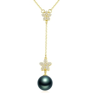 image:imageNONNYL Tahitian Black Pearl Pendant Necklace  Pearl Necklaces for Womens 89mm Round Black Pearls Sterling Silver 18 inch Chain  Fine Jewelry Gifts for Women Wife Girlfriend Mother