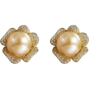 image:imageNONNYL Wife Jewelry 18K Gold Earrings  Genuine South Sea Golden Pearl Jewelry Earrings for Women Birthday Jewelry for Girlfriend Valentines Day for Wife NO1145