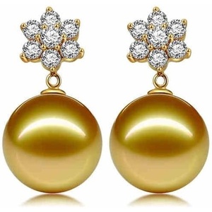 image:imageNONNYL Wife Jewelry 18K Gold Earrings  Genuine South Sea Golden Pearl Jewelry Earrings for Women Birthday Jewelry for Girlfriend Valentines Day for Wife NO1268