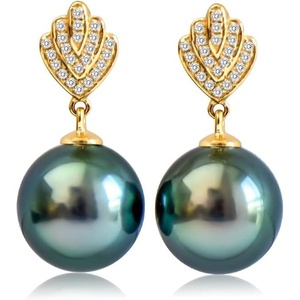 image:imageNonnyl Real Pearl Earrings for Women With Genuine AAAA Quality Green Tahitian Cultured Pearls Earring  18K Gold Pearl Gifts for Women Her Grandma Wife