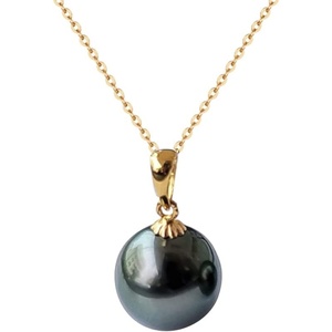 image:imageNonnyl Tahitian Black Pearl Pendant Necklace for Women 10mm Real South Sea Pearls Round Black Pearl Pendant 925 Sterling Silver Plated 18K Gold  Sterling Silver 18 inch Chain  Christmas Jewelry Gifts for Women Wife Girlfriend Mom Daughter Her