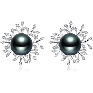 image:imagePearl Earrings for Women With Genuine 810mm AAAA Quality Grey Tahitian Cultured Pearls Earring  925 Sterling Silver Plated 18K Gold Pearl Gifts for Women Her Grandma Wife