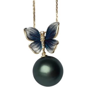 image:imageReal Pearl Butterfly Pendant Necklace for Women with Genuine AAAA Quality Round Black Tahitian Cultured Pearls Butterfly Necklaces  925 Sterling Silver Plated Platinum Gold Necklace Gifts for Women Wife Mom Her