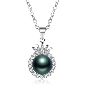 image:imageReal Tahitian Cultured Black Pearl Pendant Necklace  Pearl Necklaces for Womens 89mm Round Black Pearls Sterling Silver 18 inch Chain  Fine Jewelry Gifts for Women Wife Girlfriend Mother