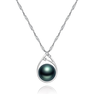 image:imageReal Tahitian Cultured Black Pearl Pendant Necklace  Pearl Necklaces for Womens 910mm Round Black Pearls Sterling Silver 18 inch Chain  Fine Jewelry Gifts for Women Wife Girlfriend Mother