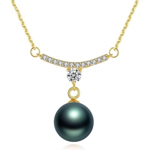 image:imageTahitian Black Pearl Pendant Necklace  Pearl Necklaces for Womens 89mm Round Black Pearls Sterling Silver 18 inch Chain  Fine Jewelry Gifts for Women Wife Girlfriend Mother
