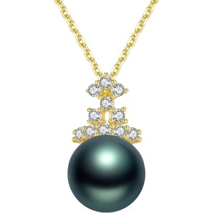 image:imageTahitian Black Pearl Pendant Necklace  Pearl Necklaces for Womens 910mm Round Black Pearls Sterling Silver 18 inch Chain  Fine Jewelry Gifts for Women Wife Girlfriend Mother