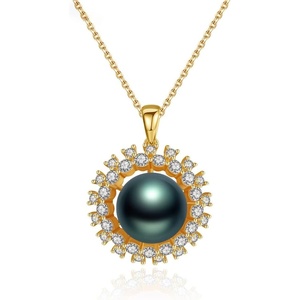 image:imageTahitian Black Pearl Pendant Necklace  Pearl Necklaces for Womens 911mm Round Black Pearls Sterling Silver 18 inch Chain  Fine Jewelry Gifts for Women Wife Girlfriend Mother