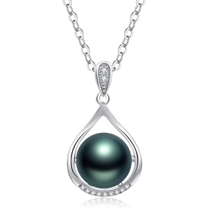 image:imageTahitian Cultured Black Pearl Pendant Necklace  Pearl Necklaces for Womens 89mm Round Black Pearls Sterling Silver 18 inch Chain  Fine Jewelry Gifts for Women Wife Girlfriend Mother
