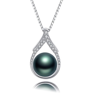 image:imageTahitian Cultured Black Pearl Pendant Necklace  Pearl Necklaces for Womens 910mm Round Black Pearls Sterling Silver 18 inch Chain  Fine Jewelry Gifts for Women Wife Girlfriend Mother
