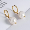 image:imageNonnyl Golden Pearl Earrings AAAA Quality Genuine Real White Pearl 89mm 925 Sterling Silver Plated 18K Gold  Birthday Anniversary Jewelry Gifts for Women Wife Her