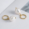 image:imageNonnyl Golden Pearl Earrings AAAA Quality Genuine Real White Pearl 89mm 925 Sterling Silver Plated 18K Gold  Birthday Anniversary Jewelry Gifts for Women Wife Her