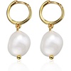 image:imageNonnyl Golden Pearl Earrings AAAA Quality Genuine Real White Pearl 89mm 925 Sterling Silver Plated 18K Gold  Birthday Anniversary Jewelry Gifts for Women Wife Her