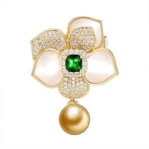 image:imageNONNYL Elegant South Sea Golden Pearl Brooch Pins Costume Jewelry For Women Fashion Christmas Gifts Wife Mom Girlfriend Anniversary Birthday Fine Jewelry Gifts for Her NO2256