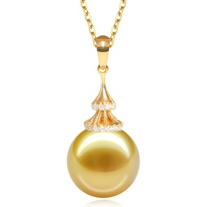 image:imageNONNYL Genuine South Sea Pearl Necklace Saltwater Golden Pearl And 18K Gold Pearl Pendant Necklace Golden Pearl Gifts for Women Her Grandma Wife1112mm