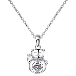 image:imageNONNYL S925 Sterling Silver Cat Necklace Gifts for Women  Silver Cat Mosang Diamond Pendant Collarbone Necklaces Christmas Gifts Jewelry for Wife Girlfriend Her