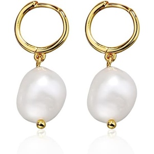 image:imageNonnyl Golden Pearl Earrings AAAA Quality Genuine Real White Pearl 89mm 925 Sterling Silver Plated 18K Gold  Birthday Anniversary Jewelry Gifts for Women Wife Her