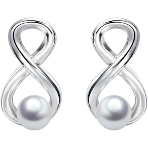 image:imageNonnyl Infinity Pearl Earrings AAAAA Quality Genuine Real White Pearl 89mm 925 Sterling Silver Plated 18K Gold  Birthday Anniversary Jewelry Gifts for Women Her